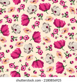 Beautiful floral pattern with small abstract flowers. Romantic flowers. Light background. Ditsy print. Floral seamless background. The elegant the template for fashion prints. Stock pattern.