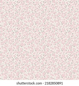 Beautiful floral pattern in small abstract flowers. Small pink flowers. White ivory background. Ditsy print. Floral seamless background. The elegant the template for fashion prints. Stock pattern.
