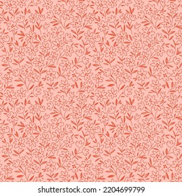 Beautiful floral pattern in small abstract flowers. Small orange line 
contour flowers. Pink background. Ditsy print. Floral seamless background. The elegant the template for fashion prints. Stock