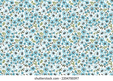 Beautiful floral pattern in small abstract flowers. Small light blue flowers. White background. Ditsy print. Floral seamless background. The elegant the template for fashion prints. Stock pattern.