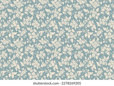 Beautiful floral pattern in small abstract flowers. Small white flowers. Light blue background. Ditsy print. Floral seamless background. The elegant the template for fashion prints. Stock pattern.