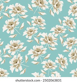 Beautiful floral pattern in small abstract flowers. Small colorful flowers. Coral pink background. Ditsy print. Floral seamless background. Elegant template for fashion prints. Stock pattern