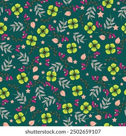 Beautiful floral pattern in small abstract flowers. Small colorful flowers. Coral pink background. Ditsy print. Floral seamless background. Elegant template for fashion prints. Stock pattern