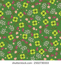 Beautiful floral pattern in small abstract flowers. Small colorful flowers. Coral pink background. Ditsy print. Floral seamless background. Elegant template for fashion prints. Stock pattern