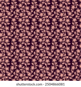 Beautiful floral pattern in small abstract flowers. Small colorful flowers. Coral pink background. Ditsy print. Floral seamless background. Elegant template for fashion prints. Stock pattern