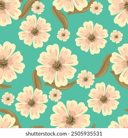 Beautiful floral pattern in small abstract flowers. Small colorful flowers. Coral pink background. Ditsy print. Floral seamless background. Elegant template for fashion prints. Stock pattern