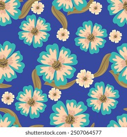 Beautiful floral pattern in small abstract flowers. Small colorful flowers. Coral pink background. Ditsy print. Floral seamless background. Elegant template for fashion prints. Stock pattern