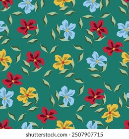 Beautiful floral pattern in small abstract flowers. Small colorful flowers. Coral pink background. Ditsy print. Floral seamless background. Elegant template for fashion prints. Stock pattern