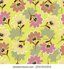 Hermoso patrón floral en Pequeñas flores abstractas. Pequeñas flores de color rosa y naranja. El fondo blanco. Impresión sucia. Fondo floral sin fisuras