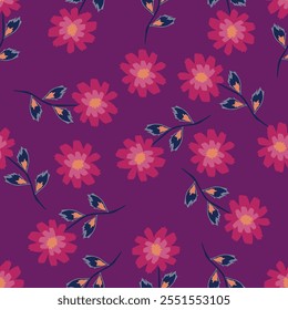 Beautiful floral pattern in small abstract flowers. Small pink and orange flowers. White background. Ditsy print. Floral seamless background
