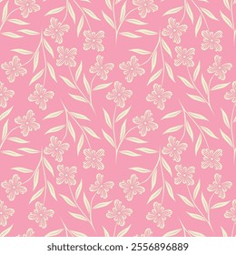 Beautiful floral pattern in small abstract flowers. Small colorful flowers. Coral pink background. Ditsy print. Floral seamless background. Elegant template for fashion prints. Stock pattern