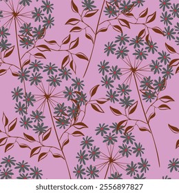 Beautiful floral pattern in small abstract flowers. Small colorful flowers. Coral pink background. Ditsy print. Floral seamless background. Elegant template for fashion prints. Stock pattern