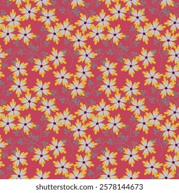 Beautiful floral pattern in small abstract flowers. Small colorful flowers. White background. Floral seamless background.