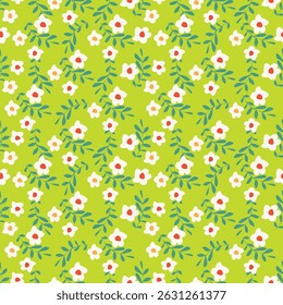 Beautiful floral pattern in small abstract flowers. Small colorful flowers. White background. Floral seamless background