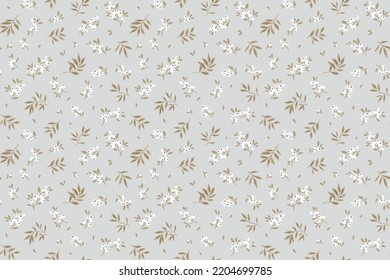 Beautiful floral pattern in small berries. Small white flowers. Light gray background. Ditsy print. Floral seamless background. The elegant the template for fashion prints. Stock pattern.