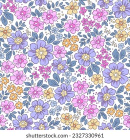 Beautiful floral pattern in small flowers. Small colorful pastel flowers. White background. Liberty print. Floral seamless background. Trendy template for fashion prints. Stock pattern.