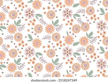 Beautiful floral pattern in small flowers. Small cute orange flowers on White background. Ditsy print. Floral seamless background. 