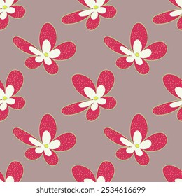 Schönes Blumenmuster in kleinen Blumen. Zarte weiße Blumen und feine Blätter. Hellrosa Hintergrund. Freiheitsdruck. floraler, nahtloser Hintergrund. Trendy Vorlage für Modedrucke. Stockmuster