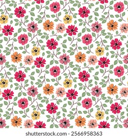 Beautiful floral pattern in small flowers. Small floral flowers. Seamless pattern background. Ditsy print. Floral seamless background. Elegant flowers template for fashion, wrapping, decor
