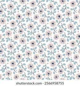 Beautiful floral pattern in small flowers. Small floral flowers. Seamless pattern background. Ditsy print. Floral seamless background. Elegant flowers template for fashion, wrapping, decor