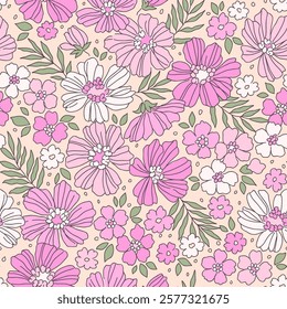 Beautiful floral pattern in small flowers. Small rose pink flowers. White background. Ditsy print. Floral seamless background. Elegant template for fashion prints. Stock pattern.