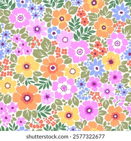 Beautiful floral pattern in small flowers. Small pastel multicolor flowers. White background. Ditsy print. Floral seamless background. Gentle template for fashion prints. Stock pattern.