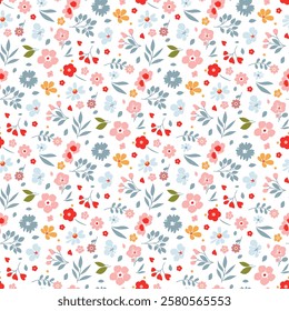 Beautiful floral pattern in small flowers. Small floral flowers. Seamless pattern background. Ditsy print. Floral seamless background. Elegant flowers template for fashion, wrapping, decor