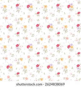 Beautiful floral pattern in small flowers. Small floral flowers. Seamless pattern background. Cute ditsy print. Floral seamless background. Tiny cute flowers template for wall decor, wallpaper, cards.