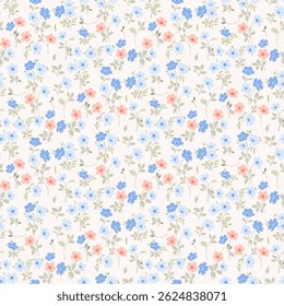 Lindo padrão floral em flores pequenas. Flores florais pequenas. Plano de fundo de padrão contínuo. Uma impressão bonita. Fundo floral sem emenda. Pequeno modelo de flores bonitas para decoração de parede, papel de parede, cartões.