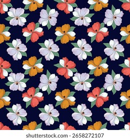Hermoso patrón floral en Pequeñas flores. Pequeñas flores de colores pastel. El fondo blanco. Impresión de la libertad. Fondo floral sin fisuras. Plantilla de moda para estampados de moda. Patrón de stock
