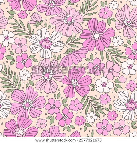 Beautiful floral pattern in small flowers. Small rose pink flowers. White background. Ditsy print. Floral seamless background. Elegant template for fashion prints. Stock pattern.