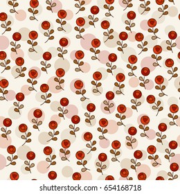 Beautiful floral pattern, small graphic roses. Seamless vector pattern. Texture for fashion fabric or gift wrapping paper and background in web design. Small red roses, ivory background