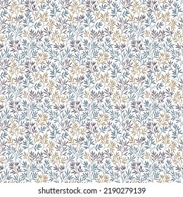 Beautiful floral pattern in small leaves. Small pastel colorful flowers. White background. Ditsy print. Floral seamless background. The elegant the template for fashion prints. Stock pattern.