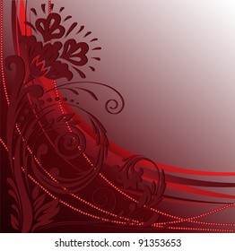 Beautiful floral pattern with a string of beads on a red background
