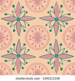 beautiful floral pattern with stylized flowers, leaves and dots. great for packaging paper, wrapping, tile, ceramic, pottery works, textile and other prints 