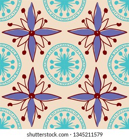 beautiful floral pattern with stylized flowers, leaves and dots. great for packaging paper, wrapping, tile, ceramic, pottery works, textile and other prints 