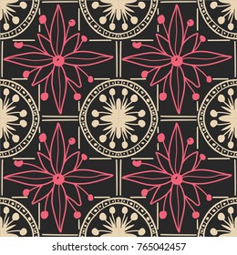 beautiful floral pattern with stylized flowers, leaves and dots. great for packaging paper, wrapping, tile, ceramic, pottery works, textile and other prints 