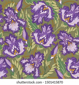 Beautiful floral pattern. Vector illustration of irises. Cute pattern for textile, wallpapers or prints
