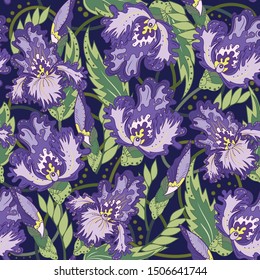 Beautiful floral pattern. Vector illustration of irises. Cute pattern for textile, wallpapers or prints