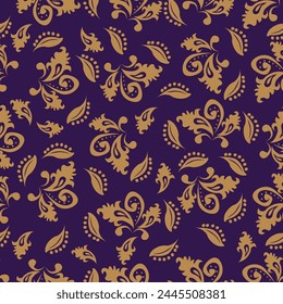 Beautiful floral pattern in vintage folk style. Hand-drawn flowers, leaves, berries on a dark background. Creative botanical backdrop for prints, wallpapers, fabrics