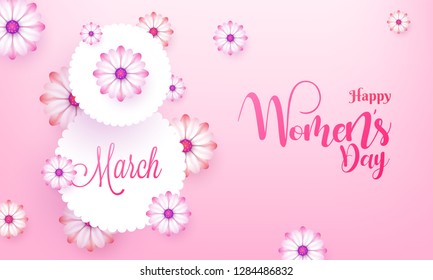 Beautiful floral poster or greeting card design in pink color for Women's Day celebration concept.