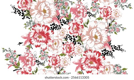 Beautiful Floral Print Pattern on White Background