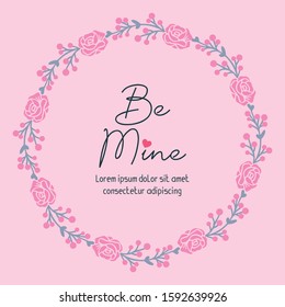 Beautiful floral rose pink frame, for pattern wallpaper of card be mine vintage. Vector