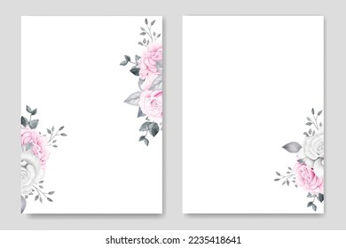 Beautiful floral Roses Pink Wedding Invitation card Template