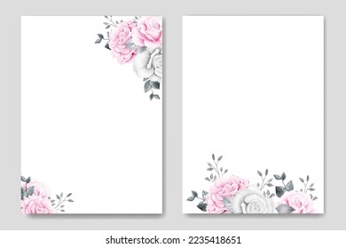 Beautiful floral Roses Pink Wedding Invitation card Template