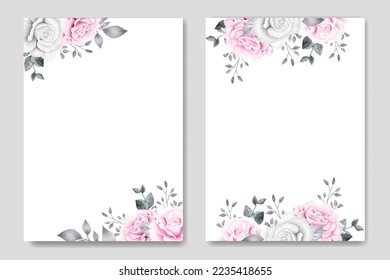 Beautiful floral Roses Pink Wedding Invitation card Template