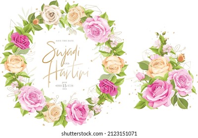 beautiful floral roses wedding invitation card set