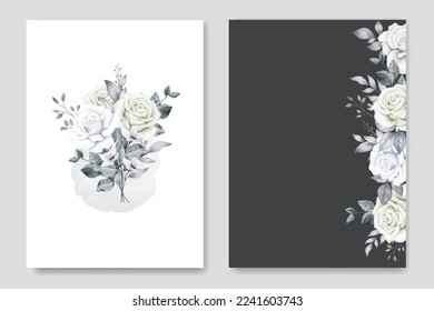 Beautiful Floral Roses White Wedding Invitation Card Template