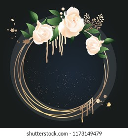 Beautiful floral round frame with place for text. Wedding invitation card. Vector illustration