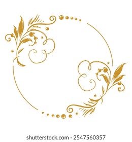 Beautiful floral round frame with vignettes. Slavic old Russian patterns. Design of wedding invitations, anniversaries, congratulations. Vector isolated border.